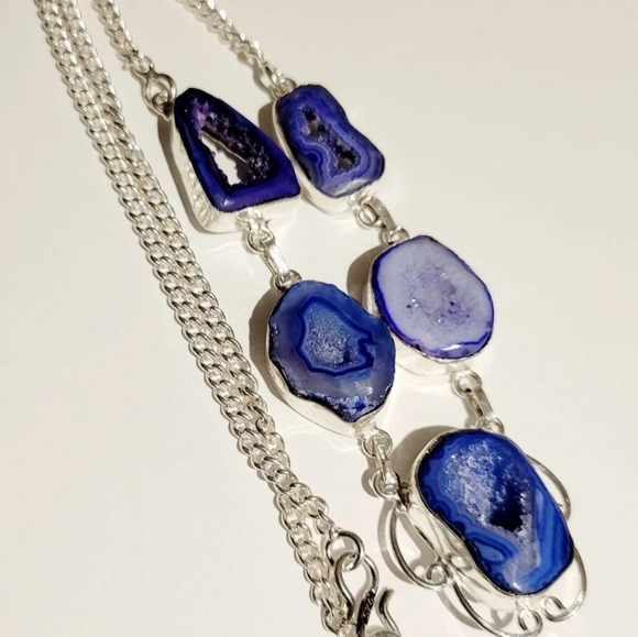 Natural Druzy 925 Silver Necklace - Picture 1 of 8